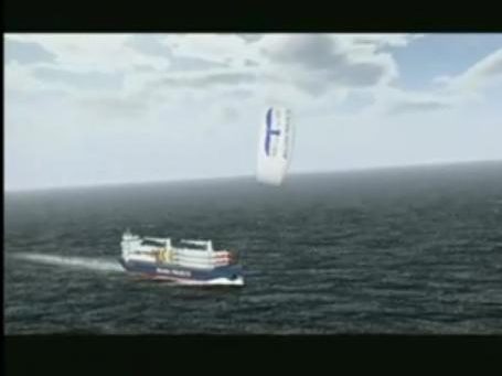 Vlieger trekt vrachtschip voort