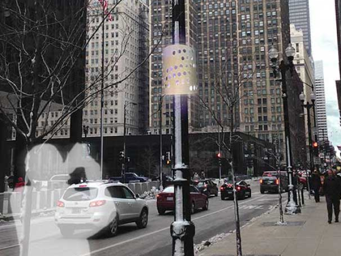 High tech lamp tracks people and polution